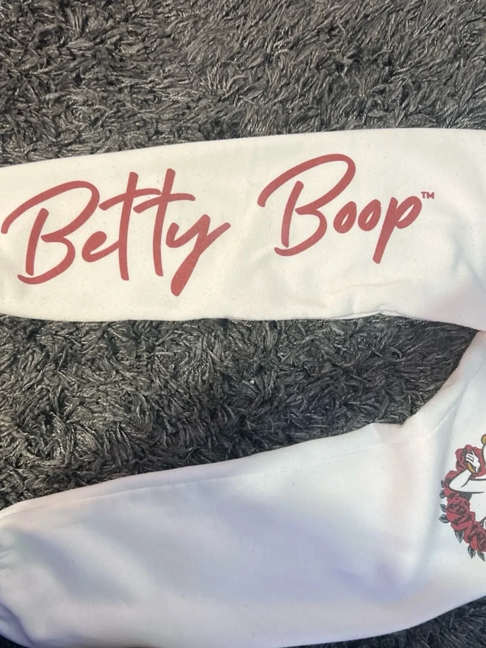 Betty Boop White Sweatpants with Maroon Logo and Character